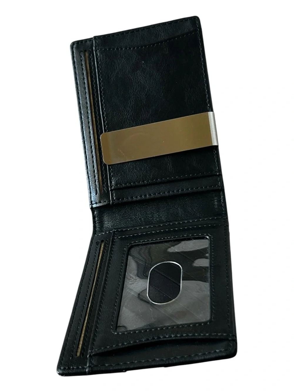 Slim Black Leather Money Clip Card Wallet - Minimal Men's Accessory